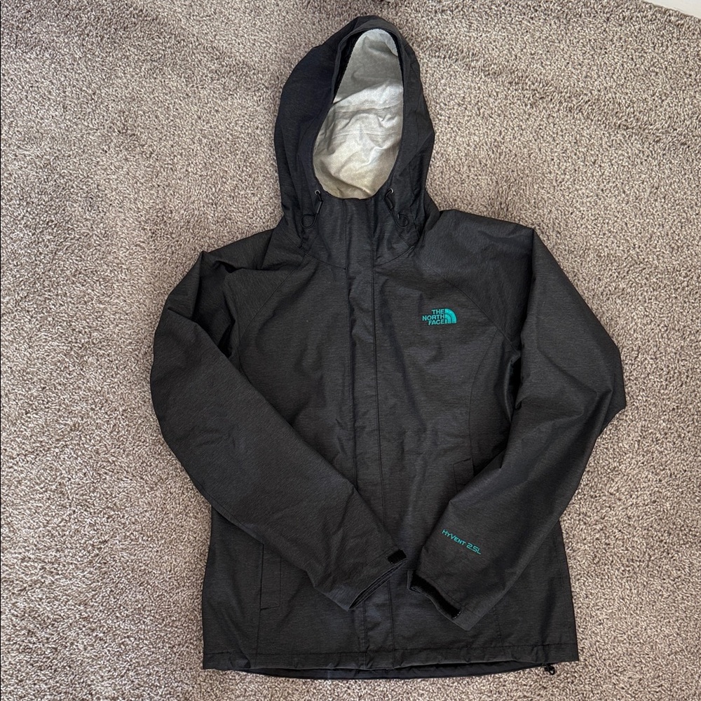 The North Face Black and Teal Hooded Jacket